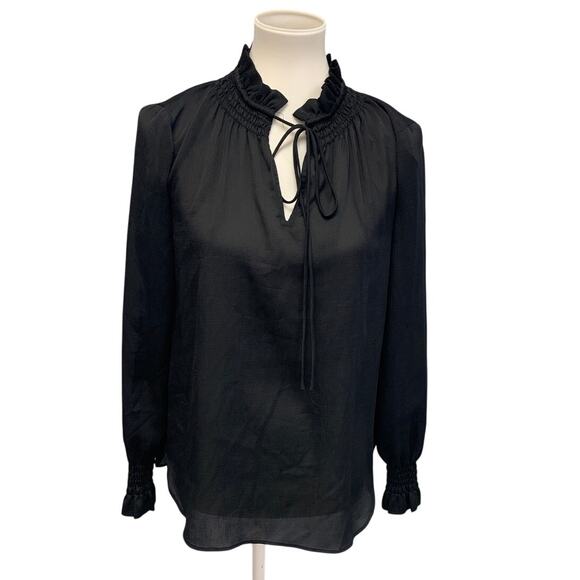 Ann Taylor XXS Lightweight Long Sleeve Ruffled Collar Smocking Sleeve Blouse - Picture 1 of 6